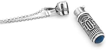 Alef Bet by Paula Sterling Silver Mezuzah Necklace with Turquoise Accent