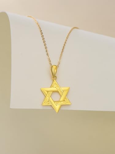 14K Yellow Gold Star of David Pendant Necklace for Women