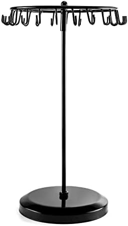 QWORK Spinning Jewelry Tree Display Stand with 23 Hooks Black