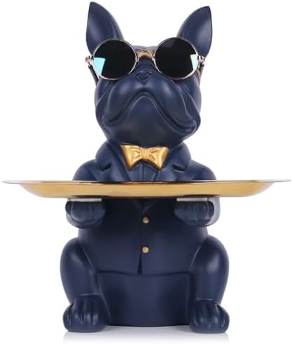 Qianling Modern Decor Resin Navy Blue Bulldog Key Holder Tray