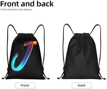 Drawstring Backpack with Initial J Rainbow Letter Black