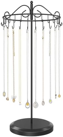 iDavosic Ly Rotating Necklace Holder with 24 Hooks Black