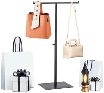 T Shaped Purse Display Stand Adjustable Height Matte Black Stainless Steel