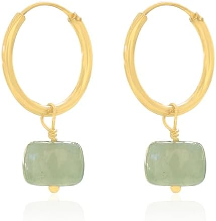 14K Gold Plated Sterling Silver Jade Hoop Earrings