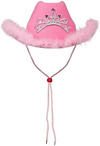 Pink Red Cowboy Hat with Glitter Tiara Crown for Girls