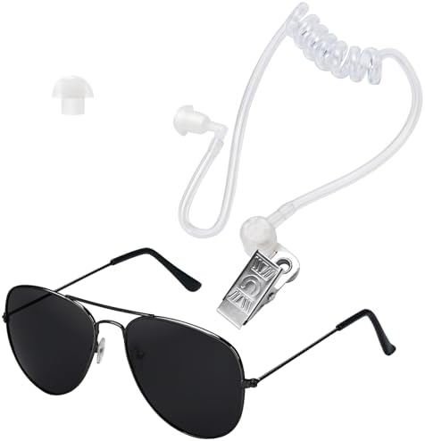 ERDOGLY Spy Earpiece Headphones and Black Sunglasses Set