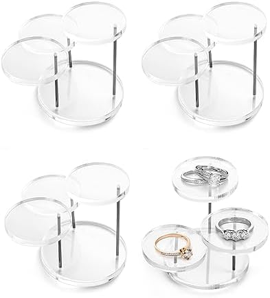 QWORK 3 Tier Acrylic Jewelry Display Riser Stand 4 Pack Clear