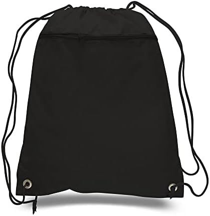 TBF 12 Pack Durable Polyester Drawstring Bags with Front Zipper Pocket