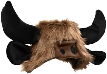 Funny Adult Plush Animal Buffalo Hat with Horns