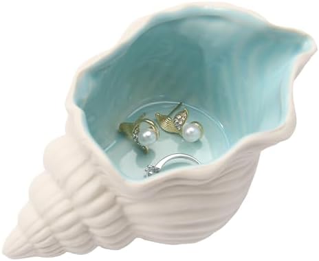 Cute Ceramic Jewelry Tray with Starfish Design Blue Conch