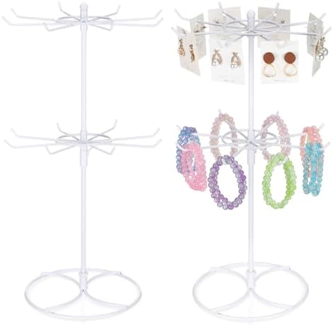 Tandefio 2 Pcs Rotating Jewelry Display Stand with Hooks