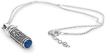 Alef Bet by Paula Sterling Silver Mezuzah Necklace with Turquoise Accent