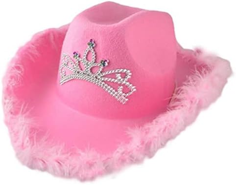 Pink Red Cowboy Hat with Glitter Tiara Crown for Girls