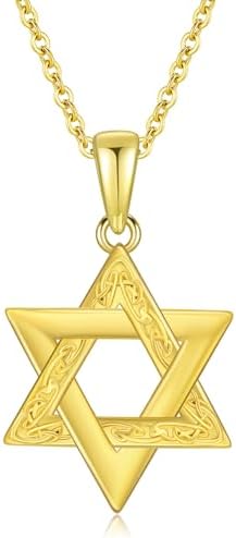 14K Yellow Gold Star of David Pendant Necklace for Women