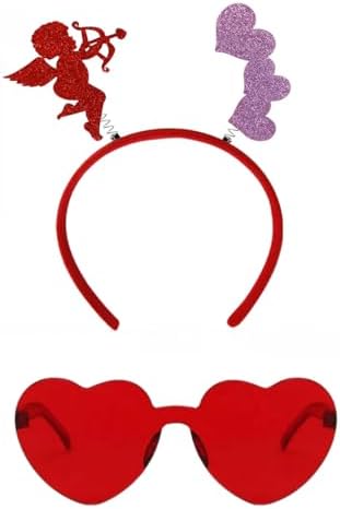 Valentines Heart Headband and Cupid Sunglasses Set