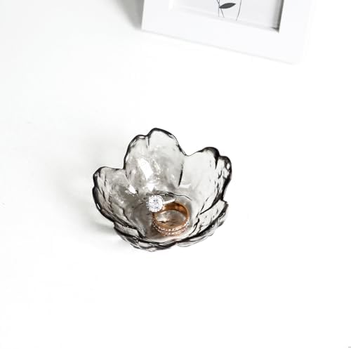 Crystal Black Flower Ring Dish Jewelry Tray Modern Decorative Organizer for Vanity