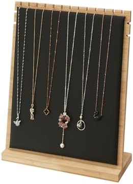 Bamboo Necklace Display Stand with Black PU Leather