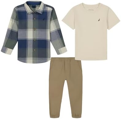Nautica Boys 3pc Woven Shirt Tee Pant Set