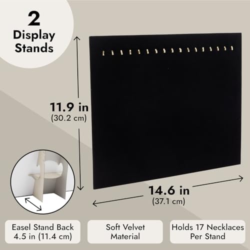 2 Pack Black Velvet Jewelry Display Boards with Hooks