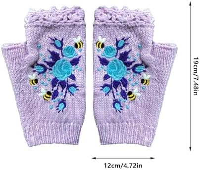 Women Winter Bird Embroidered Wrist Warmers Gloves