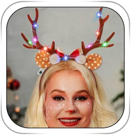 Fdesigner Light Up Reindeer Headband Brown Christmas Accessory