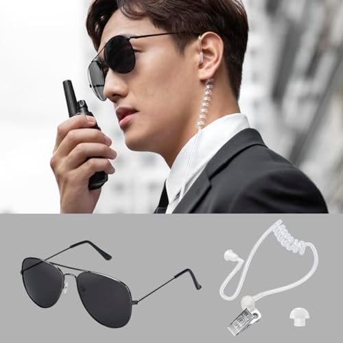 ERDOGLY Spy Earpiece Headphones and Black Sunglasses Set