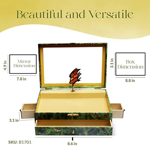 Musical Butterfly Jewelry Box with 3 Pullout Drawers