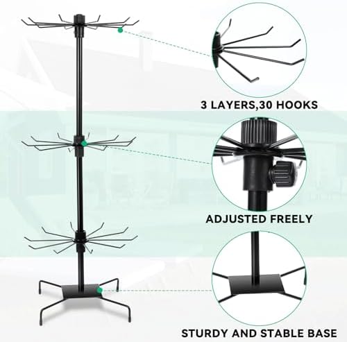 2 Pcs Rotating Jewelry Display Rack with Hooks for Earrings and Necklaces
