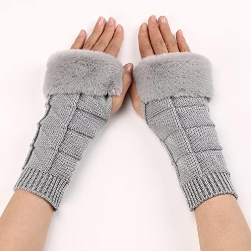Winter Knit Thermal Long Glove with Furry Cuff for Women