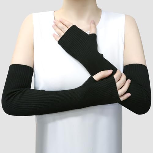 SEYUFN Winter Fingerless Gloves for Women Cashmere Blended Arm Warmers