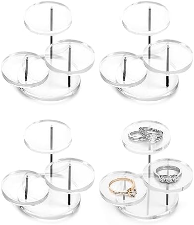 QWORK 3 Tier Acrylic Jewelry Display Riser Stand 4 Pack Clear