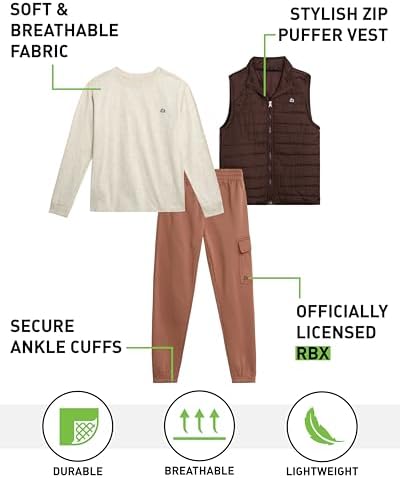 RBX Boys Jogger Set 3 Piece Zip Puffer Vest