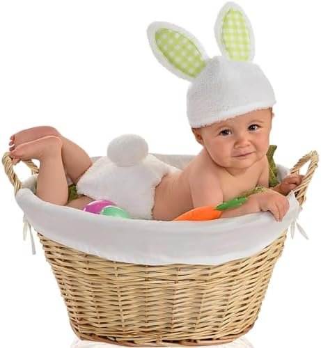 Bunny Costume Set for Baby - Includes Hat Diaper Cover Rattle