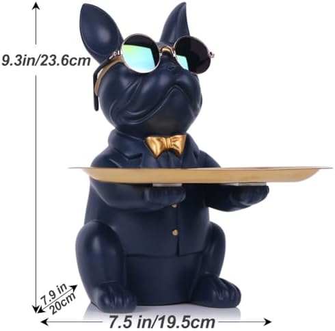 Qianling Modern Decor Resin Navy Blue Bulldog Key Holder Tray