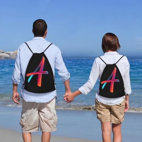 Drawstring Backpack with Initials Rainbow Letter A