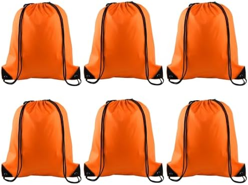 PLULON 6 Pcs Orange Drawstring Bags for Sports and Travel