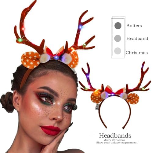 Fdesigner Light Up Reindeer Headband Brown Christmas Accessory