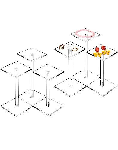 QWORK Square Acrylic Display Stand 2 Sets 3 Each