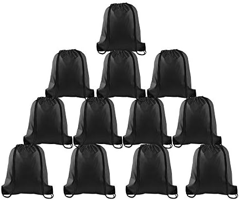 FEPITO 12 Pack Drawstring Backpack Bags Black