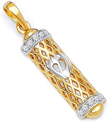14k Real Two Tone Gold Mezuzah Charm Pendant