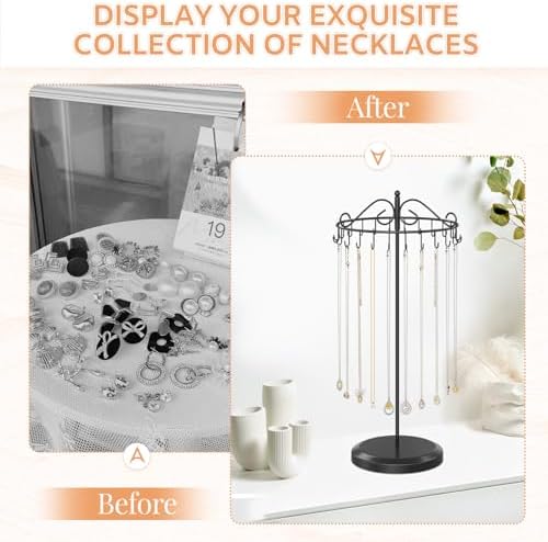 iDavosic Ly Rotating Necklace Holder with 24 Hooks Black