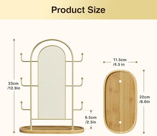 Bussdis Jewelry Tower with 300 Earring Holes 6 Hooks Wood Tray Organizer