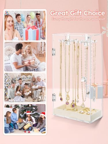 24 Hooks Acrylic Jewelry Organizer for Necklaces and Earrings