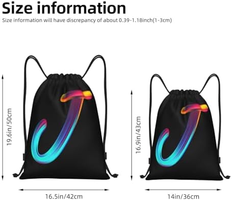 Drawstring Backpack with Initial J Rainbow Letter Black