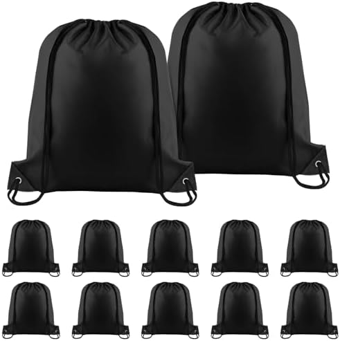 NACHLYNN 12-Piece Black Drawstring Backpack Set