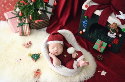 Vomdrok Newborn Christmas Hat and Romper Set