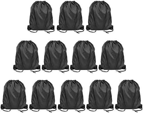 Pack of 12 Black Drawstring Bags for Gym and Travel