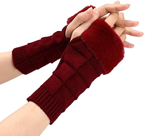 Womens Goth Fingerless Furry Cuff Arm Warmers