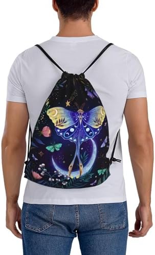 Moon-Moth Foldable Gym Bag Backpack with Drawstring for Shopping Sport Yoga Travel Swimming Beach