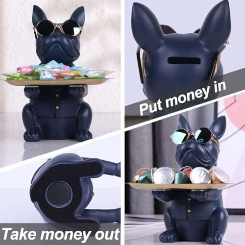 Qianling Modern Decor Resin Navy Blue Bulldog Key Holder Tray